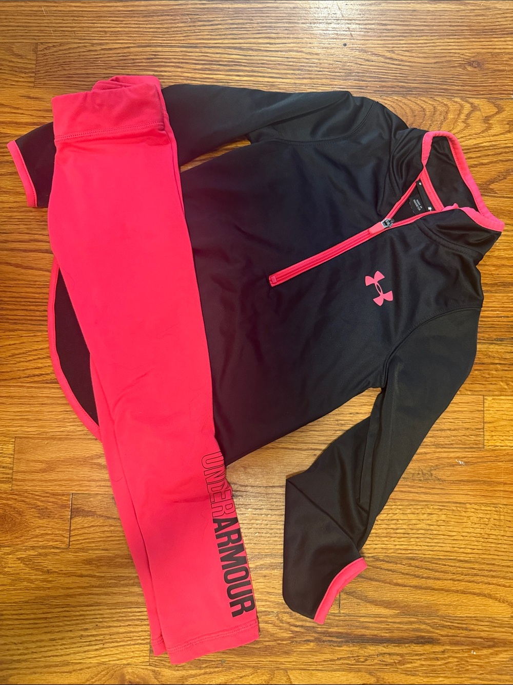 Under Armour Hot Pink and Black Girls' Athletic Leggings Set